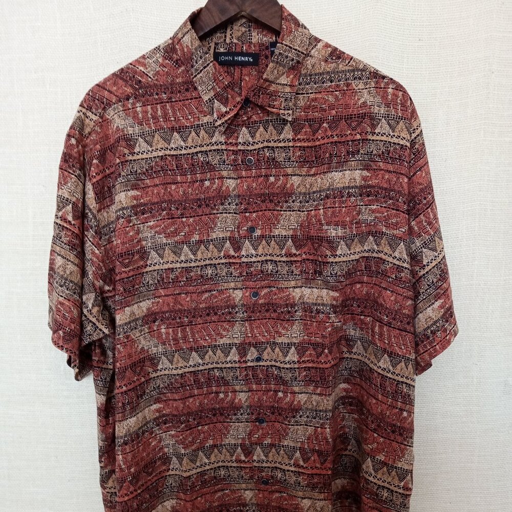 John Henry Men's Short Sleeve Pattern Button Down Shirt Size XL